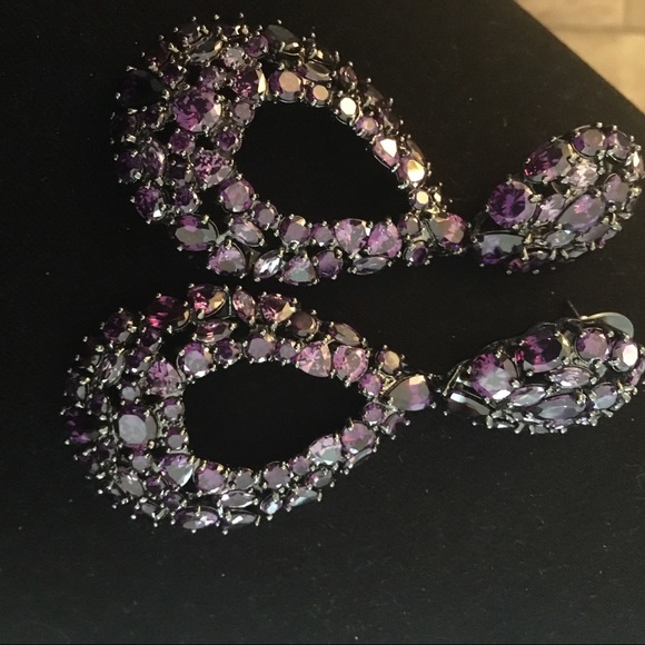 Joan Boyce Earrings - Embellished Purple Clip On - Picture 2 of 3